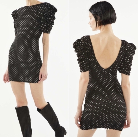 NWT Urban Outfitter Hague Rhinestone Puff Sleeve Mini Dress w/ Low Back Size S - Picture 2 of 11